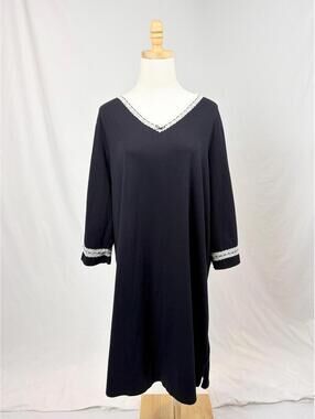 Black w/ White Lace Trim Jersey Nightgown Large / XL Secretreasures